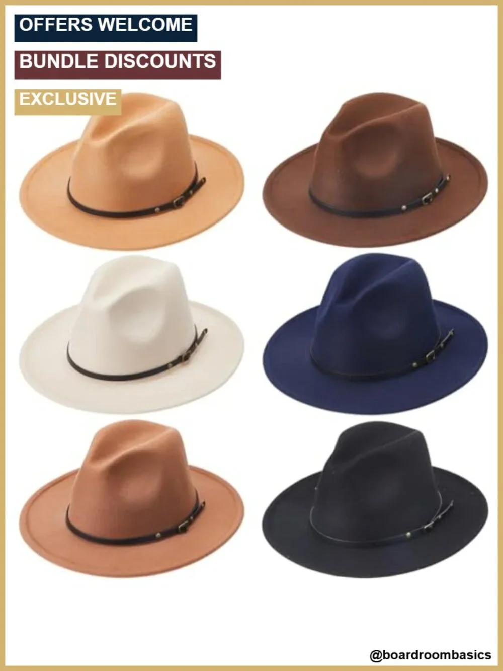 6 Pack Felt Fedora Hats for Women Men with Belt Buckle